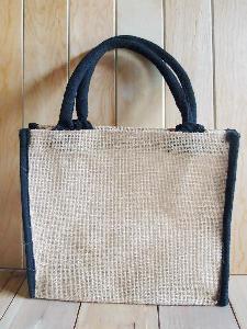 Jute Tote with Black Cotton Trim 10.25" x 9" x 3" - 10.25" x 9" x 3"