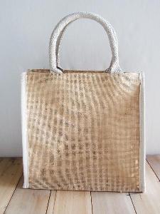 Burlap Tote with White Cotton Trim 12" x 12" x 7.75" - 12" x 12" x 7.75"