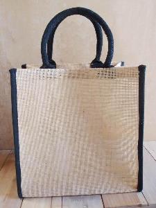 Burlap Tote with Black Cotton Trim 12" x 12" x 7.75" - 12" x 12" x 7.75"