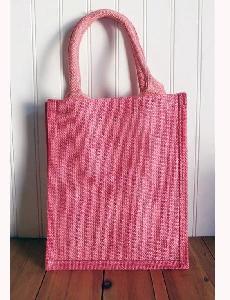 Pink Jute Shopping Tote  - 9" W x 11" H x 4" D