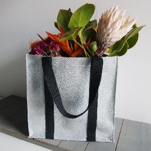 Gray Recycled Canvas Tote with Black Band - 12"W x 12"H x 7 3/4"D