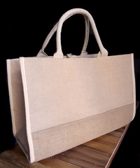 Jute Cotton Blend Tote with Natural Cotton and Burlap Accents - 17 1/2"W x 11 1/2"H x 8 1/2"D