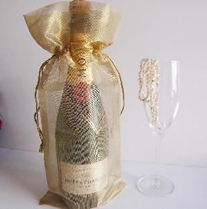 Gold Metallic Wine Bag/ Sheer