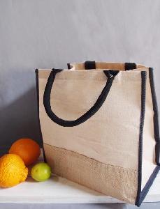 Jute Blend Tote with Black Trim 12 x12