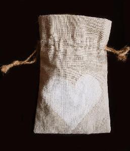 Linen Bag with White Heart Print 4x6 - 4"W x 6 "H