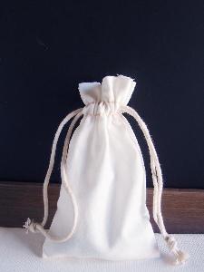 White Cotton Bag 3x5 with Ivory Stitching - 3" x 5"