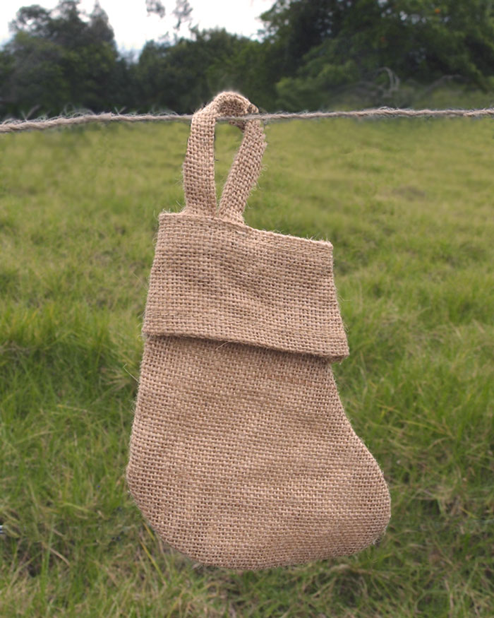 Natural Burlap Christmas Stocking 6 inch