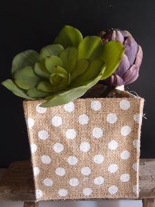 Jute Square Holder with White Polka Dots - 6" x 6" x 6"
