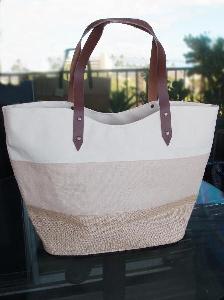 Natural Tri-Material Tote   - 21" x 13.5" x 7"