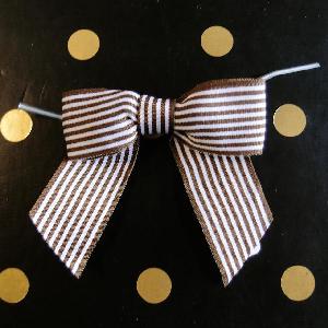 Brown & White Striped 3" Pre-tied Bows - 7/8"