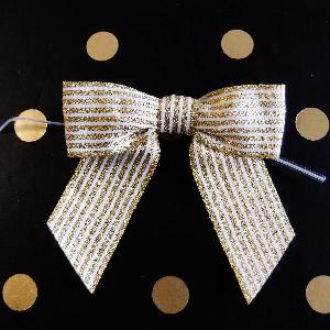 Gold & White Striped 3" Pre-tied Bows - 7/8" 