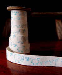 Blue Nursery Animal Parade Printed Cotton Ribbon