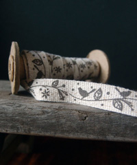 Bird & Tree Printed Linen/Cotton Blend Ribbon