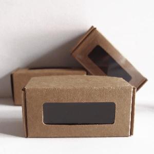 Natural Tab Lock Folding Boxes with Window 2 3/4 x 1 1/4 - 2 3/4 x 1 1/4  x 1 1/4H