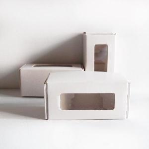 White Tab Lock Folding Boxes with Window 2 3/4 x 1 1/4 -  2 3/4 x 1 1/4  x 1 1/4H
