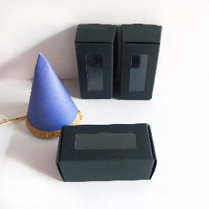 Black Tab Lock Folding Boxes with Window 2 3/4 x 1 1/4   - 2 3/4 x 1 1/4  x 1 1/4H
