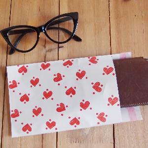 Red Hearts on White 4  x 7 1/4 Adhesive Merchandise Bag - 4 3/4"W x 7 3/4"
