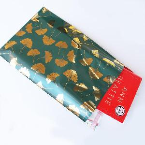 Gold Gingko on Green 9 " x 15" Adhesive Merchandise Bag - 9 " x 15"