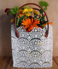 Stiffened Lace Tote Bag  Brown Handles