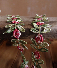 Red Rose & Leaf Embroidered Trim Ribbon - 1" x 5Y