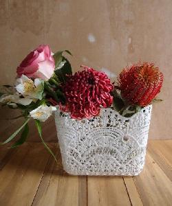 Stiffened Lace Vase Holder 6" Square - 6"W x 6"D x 6.5"H