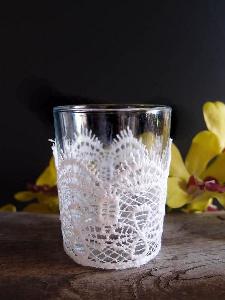 Lace and Glass Votive Holder  - 2 1/8" W x 3 "H 