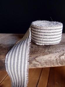 Pewter Gray Striped Linen Ribbon - Striped linen ribbon 