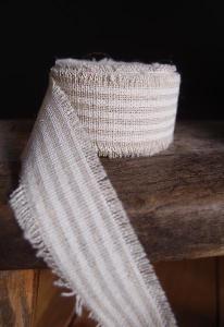 White Striped Linen Ribbon - Striped linen ribbon