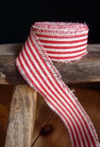 Red Striped Linen Ribbon - Striped linen ribbon 