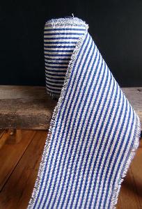 Ocean Blue Striped Linen Ribbon - Striped Linen Ribbon