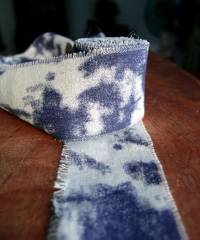 Acid Wash Denim Blue Tie-dyed Linen Ribbon