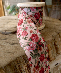 Vintage Floral Print on Ivory Ribbon