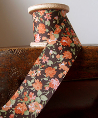 Vintage Floral Print on Black Ribbon