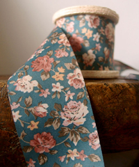 Vintage Floral Print on Green Ribbon