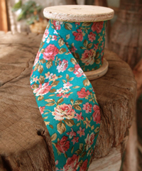 Vintage Floral Print on Light Blue Ribbon