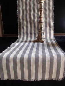 Linen Table Runner Solid Pewter Gray Stripes Fringed Edge - Linen Runner with Solid Pewter Gray Stripes 14-1/2" x 108"