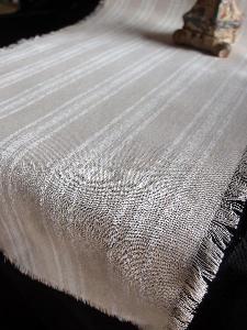 Linen Table Runner White Stripes Fringed Edge - Linen Runner with White Stripes 14-1/2" x 108"