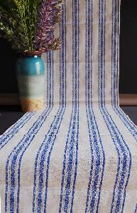 Linen Table Runner Blue Stripes Selvage Edge - 14-1/2" x 108"