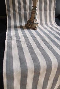 Linen Table Runner Solid Pewter Gray Stripes Selvage Edge - Linen Runner with White Stripes 14-1/2" x 108"