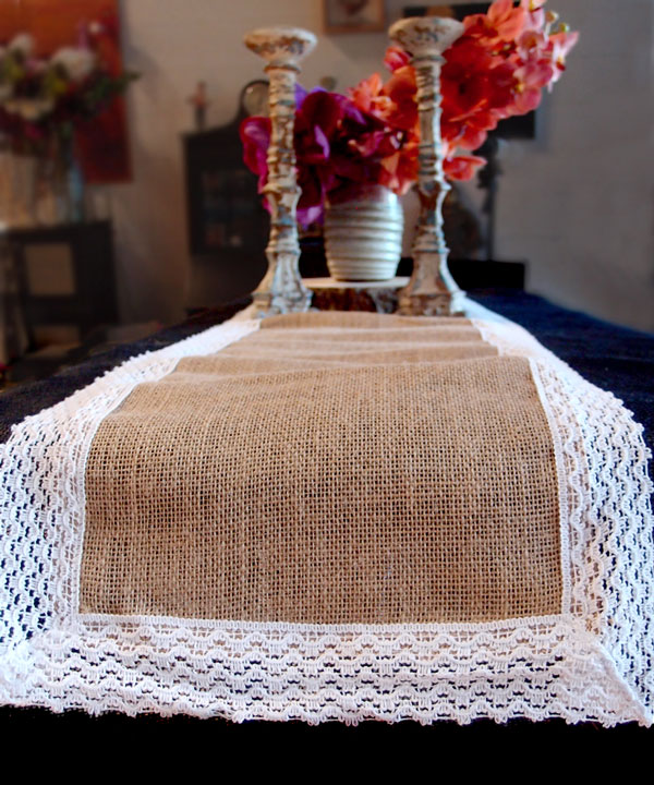 Burlap Jute & Lace Table Runner - 12 1/2" x 108"