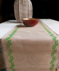 Ivy Leaf Printed Jute and Cotton Blend Table Runner