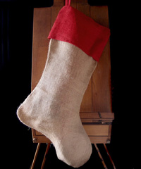 Burlap Christmas Stocking  Red Cuff  24 inch