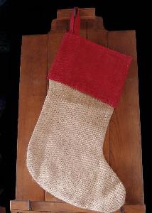 Burlap Stocking Red Cuff with Cotton Lining 17 inch - 8"W x 17"H x 12"Bottom Width