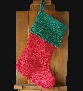 Red & Green Burlap Christmas Stocking 17 inch