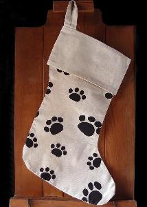 Canvas Stocking with Paw Print 17 inch - 8"W x 17"H x 12"Bottom Width