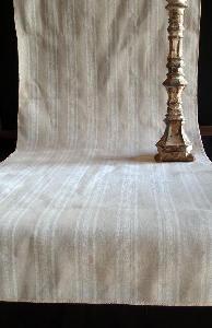 Linen Table Runner White Stripes Selvage Edge - Linen Runner with White Stripes 19" x 108"