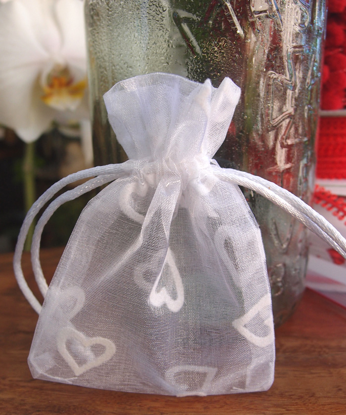 Drawstring Favor Bag with Flocked Hearts