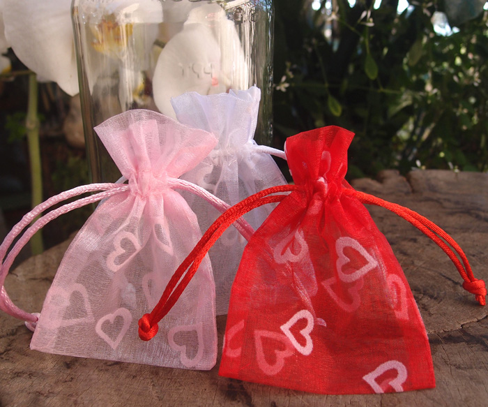 Drawstring Favor Bag with Flocked Hearts