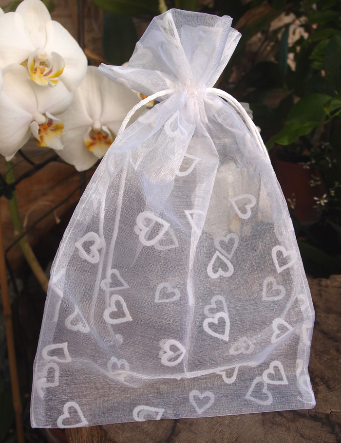 Drawstring Favor Bag with Flocked Hearts