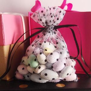 Tulle Bags White w/ Black Swiss Dots - 10 pc/ pack. 1 pack minimum.